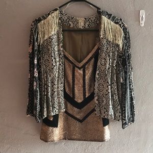 Fringe Blazer & Gold Foil Tank